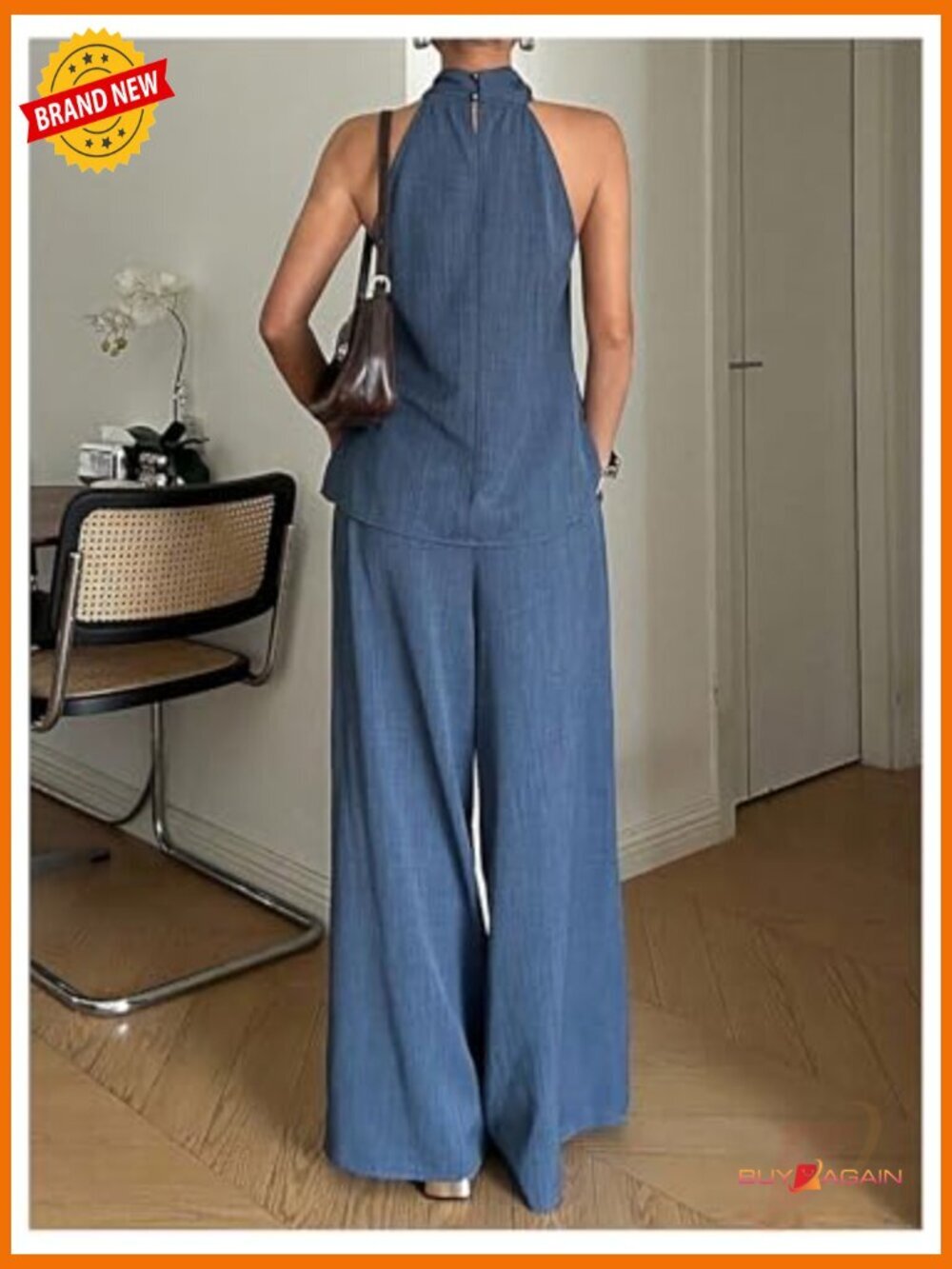 Polyester Halter Tank Top and Wide Leg Pants Matching Set Size Small - Picture 3 of 6